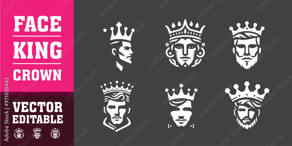 Fototapeta premium face king crown logo vector illustration