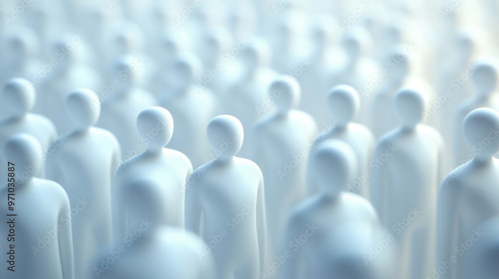 Obraz premium 3D-rendered group of small figures symbolizing teamwork working together on a single project within a minimalistic environment