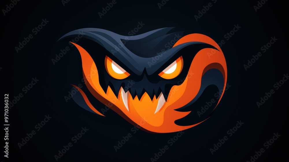 A fierce, stylized monster face with glowing orange eyes, set against a dark background, perfect for gaming or Halloween themes. A fierce, stylized monster face with glowing orange eyes, set against a dark background, perfect for gaming or Halloween themes.