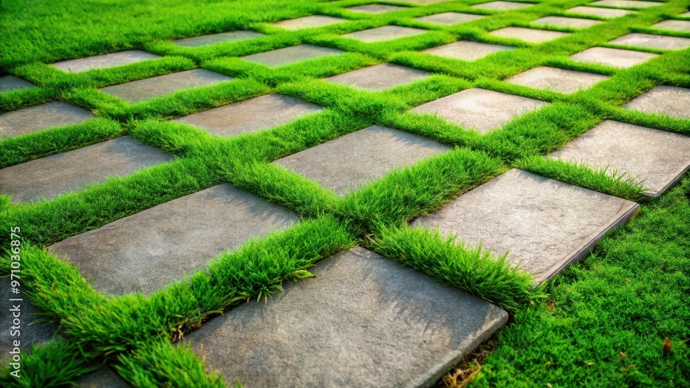 Stone slabs covered with lush green grass, stone, slabs, grass, green, nature, texture, background, outdoor, garden, yard Stone slabs covered with lush green grass, stone, slabs, grass, green, nature, texture, background, outdoor, garden, yard