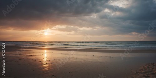 Overcast sky stretching endlessly above a deserted beach.