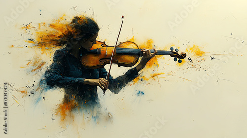Violin Silhouette Dancing: A Fusion of Music and Human Form in Motion. Non-existent person.