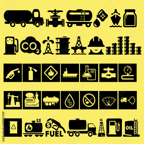 oil icons set black vector