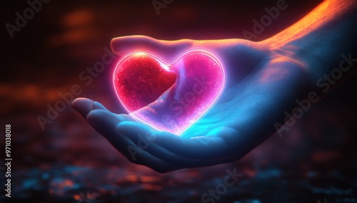 A Hand Holding a Glowing Heart photo