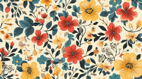 Vintage floral seamless pattern with colorful designs