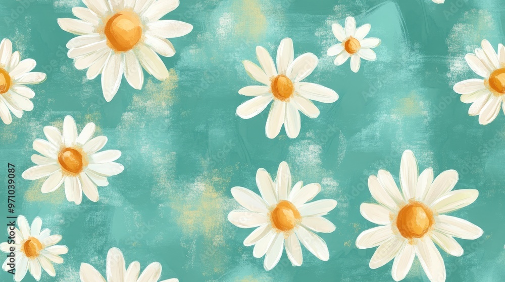 Seamless pattern of small daisies with a paper like pastel hand drawn texture Seamless pattern of small daisies with a paper like pastel hand drawn texture