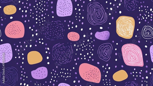 Gender neutral doodle shapes on a seamless purple background A simple whimsical two tone pattern suitable for children s nursery wallpaper or Scandinavian inspired all over print