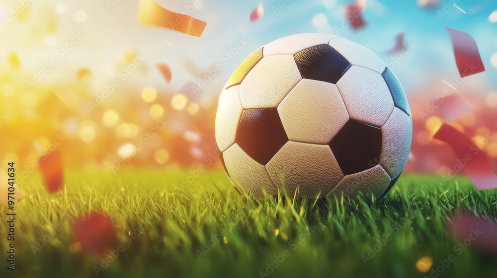 Fototapeta premium 3D realistic football with tournament league sports background. 