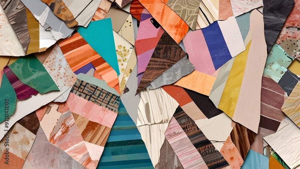 Naklejka premium Layered Textured Paper Collage with Torn Elements Creating a Unique and Artistic Composition for Creative Visual Projects