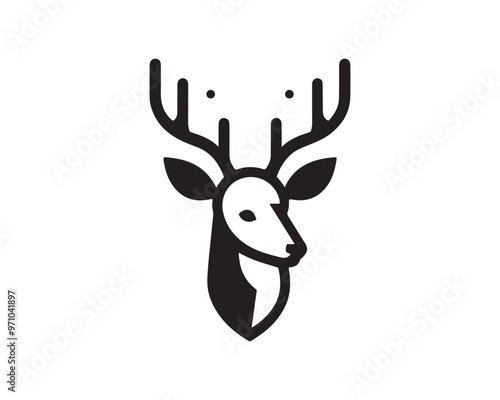  Deer logo vector template. Deer head icon symbol vector illustration. Deer silhouette logo black and white.