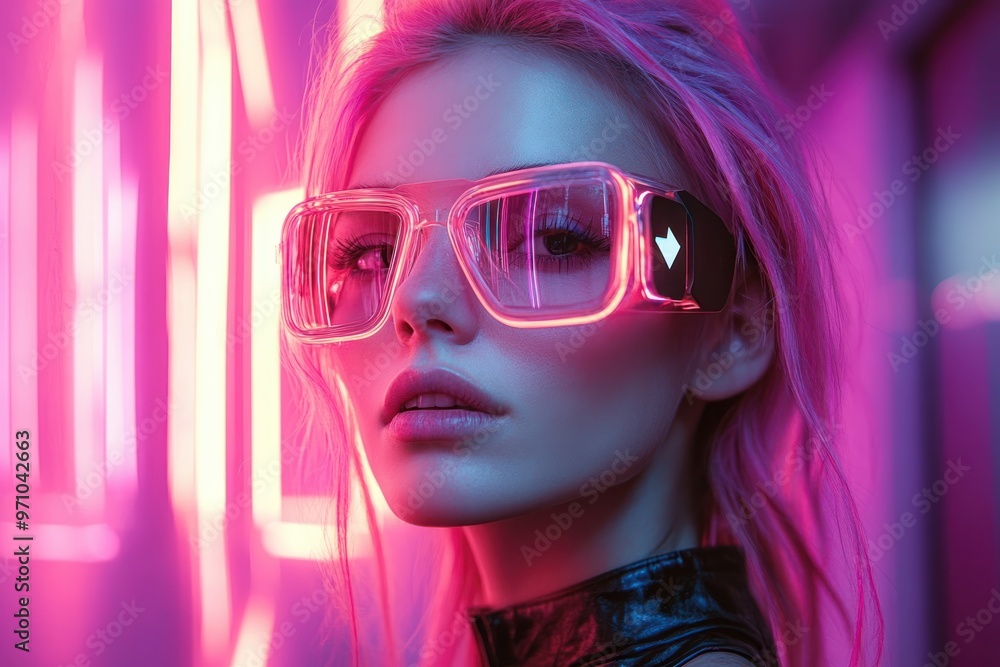 Cyberpunk Fashion Model in Neon Lights Cyberpunk Fashion Model in Neon Lights