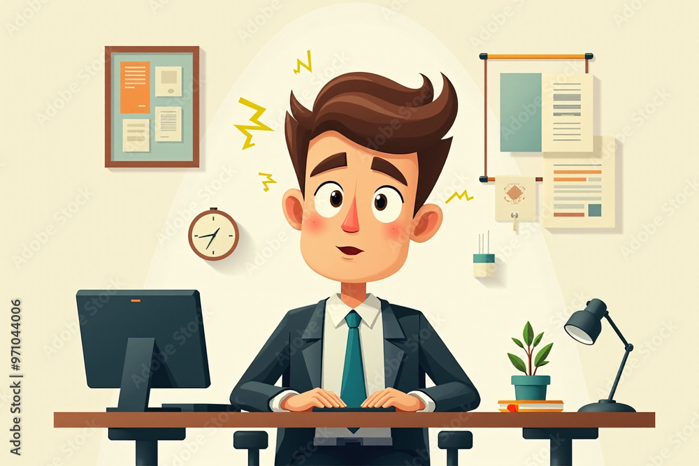 a cartoon of a man working at a computer with a man in a suit and tie. a cartoon of a man working at a computer with a man in a suit and tie.