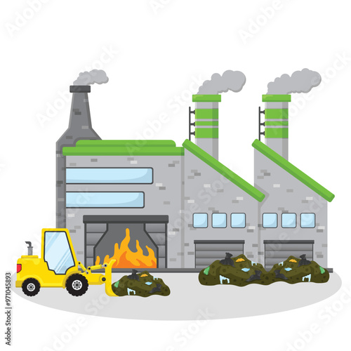 concept illustration of a waste incineration factory, waste processing factory, waste recycling factory, flat style vector illustration.