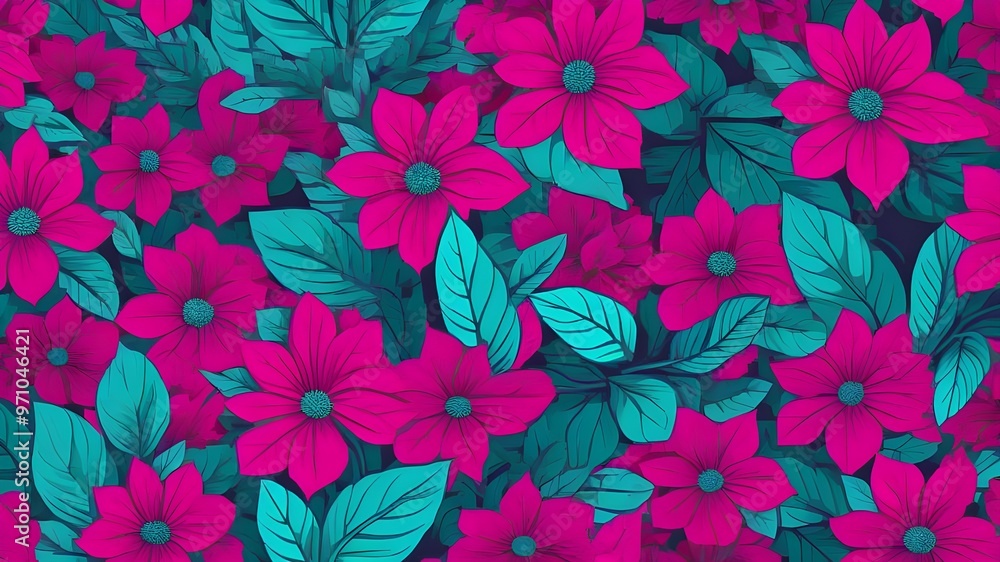 A pink flowers with teal-green leaves, creating a vibrant and striking contrast. Abstract flowers . Ai A pink flowers with teal-green leaves, creating a vibrant and striking contrast. Abstract flowers . Ai
