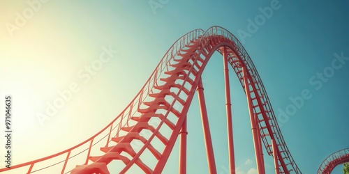 Fototapeta Naklejka Na Ścianę i Meble -  A vibrant roller coaster ascending against a clear blue sky, capturing the thrill and excitement of amusement parks.