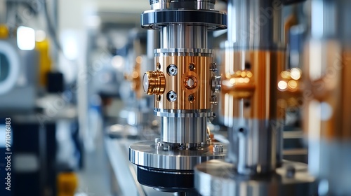 Beryllium copper tools in a space technology lab, highlighting their precision and conductivity, set against a backdrop of advanced aerospace machinery