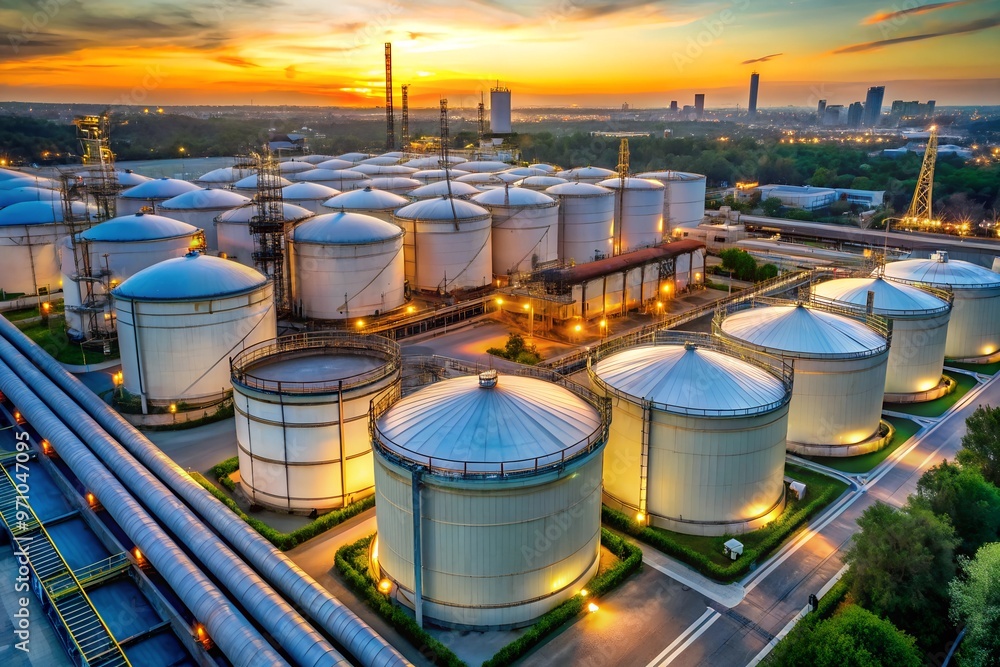 Oil Storage Tanks in Industrial Plant Oil Storage Tanks in Industrial Plant