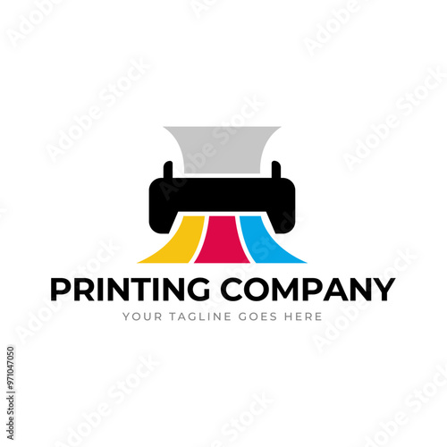 Printing company logo design with printer graphics  illustration with cyan, magenta, yellow, and black color.