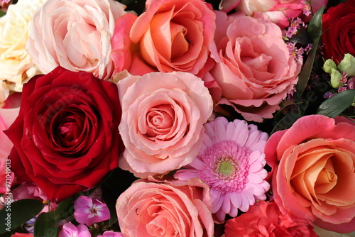 Group of white roses, wedding decorations