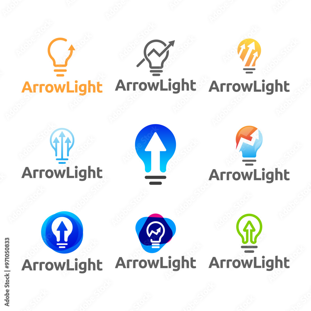 Set of Simple electrical bulb with arrow symbol logo. Set of Simple electrical bulb with arrow symbol logo.