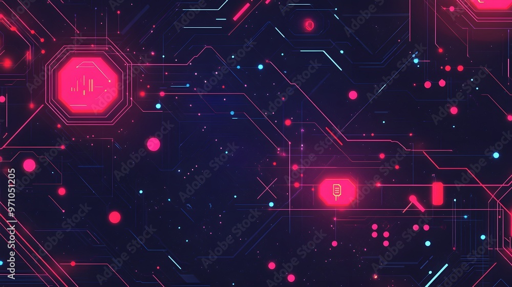 Obraz premium Futuristic tech-inspired pattern with data points and blockchain motifs