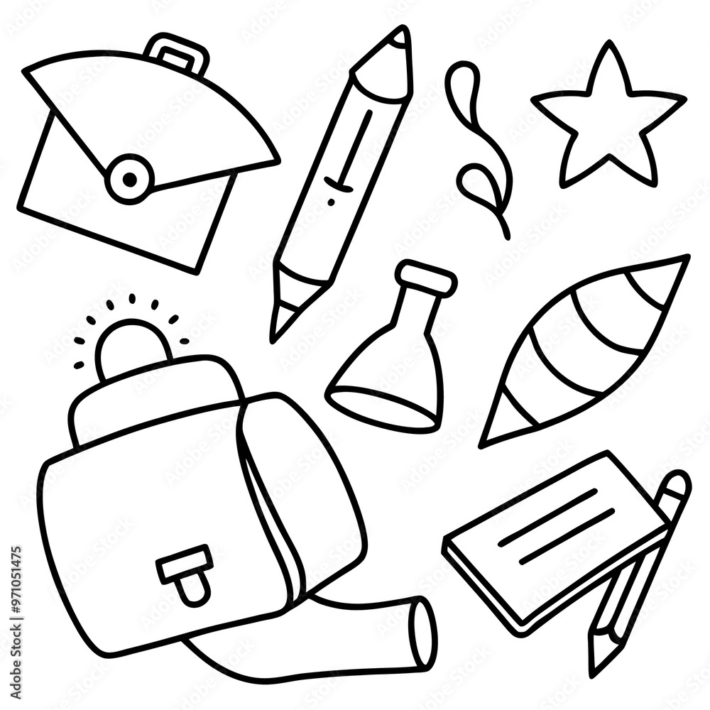 school items doodle style outline coloring book page line art drawing school items doodle style outline coloring book page line art drawing