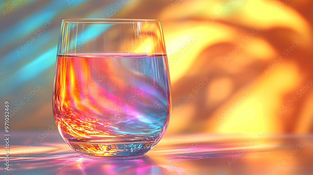 Glass of Water with Iridescent Background Illustration Glass of Water with Iridescent Background Illustration