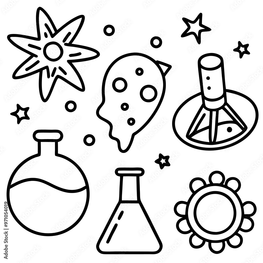 science doodles set outline coloring book page line art drawing science doodles set outline coloring book page line art drawing