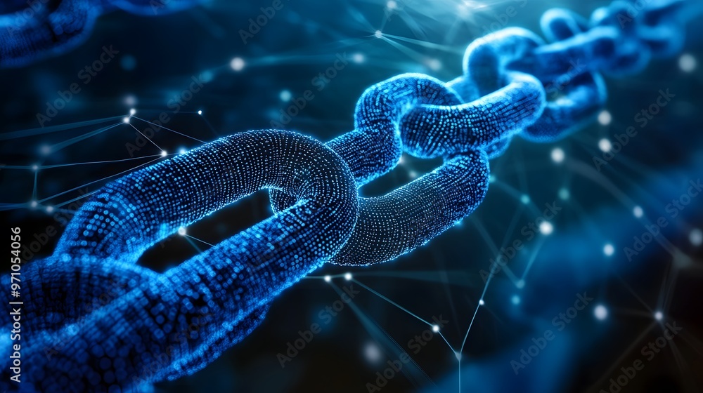 Obraz premium Futuristic blockchain technology concept with interconnected lines