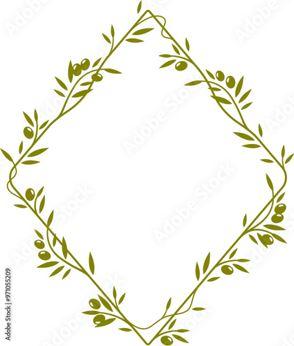 Olive tree branch frame or divider border of green leaves or plant wreath, vector background. Olives leaf decoration for frame or border and divider element of ornate ornament of Greek olive wreath