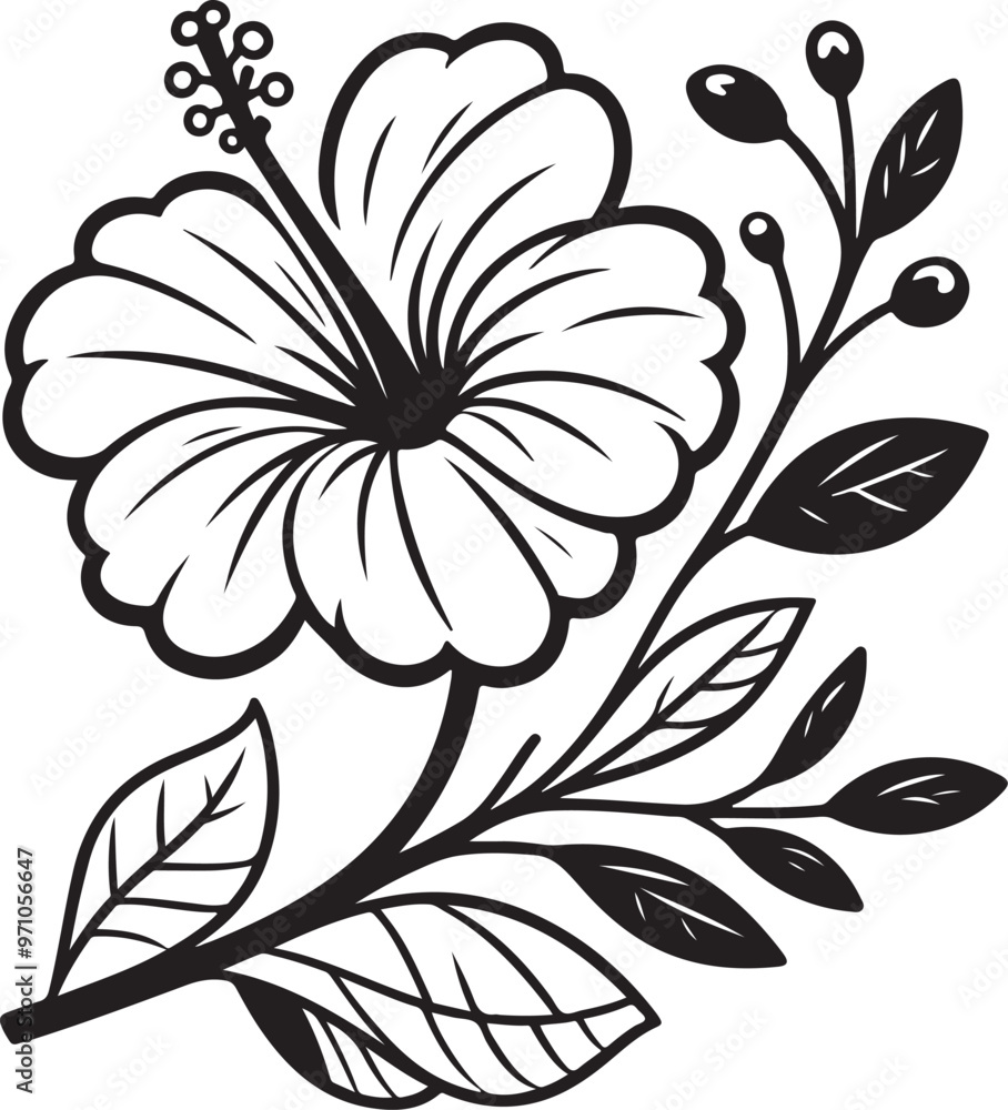 Freehand Sketch of Hibiscus Flower - Clean Line Art Illustration. Freehand Sketch of Hibiscus Flower - Clean Line Art Illustration.