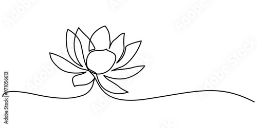 Lotus Water Lily Continuous Line Illustration, Continuous line drawing of lotus flower. One line drawing background. Vector illustration. Lotus flower continuous line, Continuous line drawing of lotus