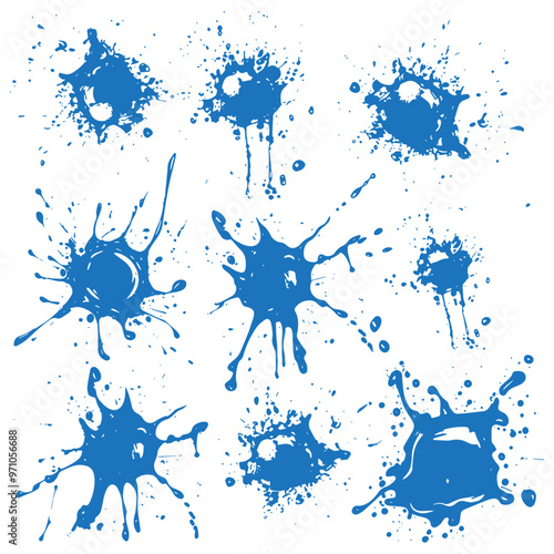set Ink splashes stencil. inked splatter dirt stain splattered spray splash with drops blots