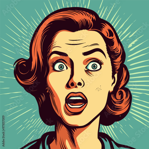 Face of an admiring or surprised woman. Retro pop art comic style. Vector illustration.