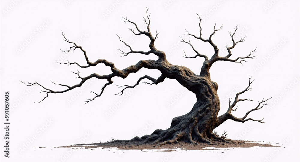 Ancient Twisted Tree - Bare, Weathered Oak on White Background, Symbol of Resilience and Decay png Ancient Twisted Tree - Bare, Weathered Oak on White Background, Symbol of Resilience and Decay png