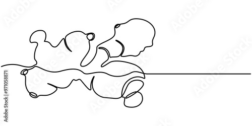 Ginger vector illustration. One line drawing art illustration with lettering organic ginger, One continuous line drawing healthy organic ginger for farm logo identity. Fresh flowering plant rhizome