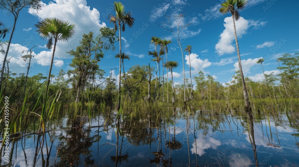 peat swamp plant trees and vegetation against blue sky background peat swamp plant trees and vegetation against blue sky background