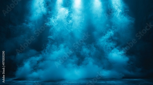 this Blue spotlight smoke stage background, creating an atmospheric and dramatic scene for entertainment.