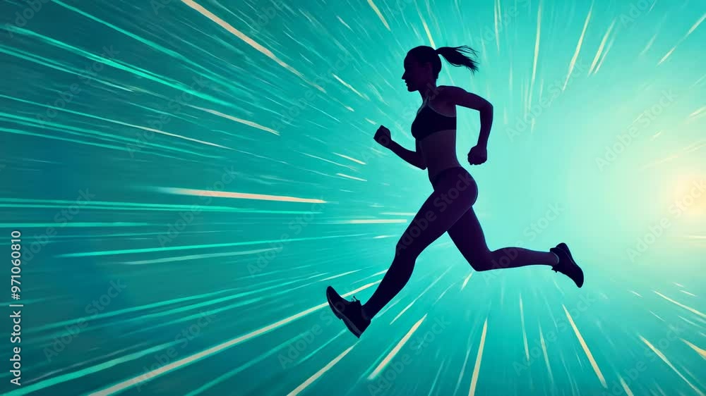 Dynamic silhouette of a runner in motion, surrounded by vibrant light streaks Dynamic silhouette of a runner in motion, surrounded by vibrant light streaks