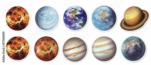 A collection of stickers depicting the planets in our solar system