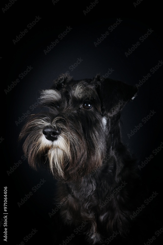 miniature Schnauzer puppy on dark background miniature Schnauzer puppy on dark background
