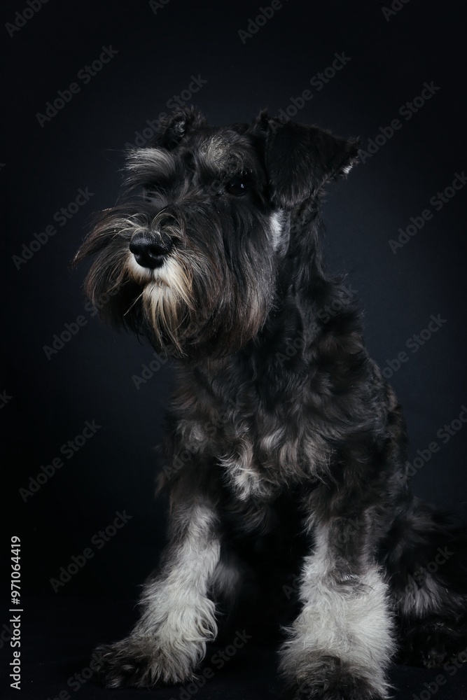 miniature Schnauzer puppy on dark background miniature Schnauzer puppy on dark background