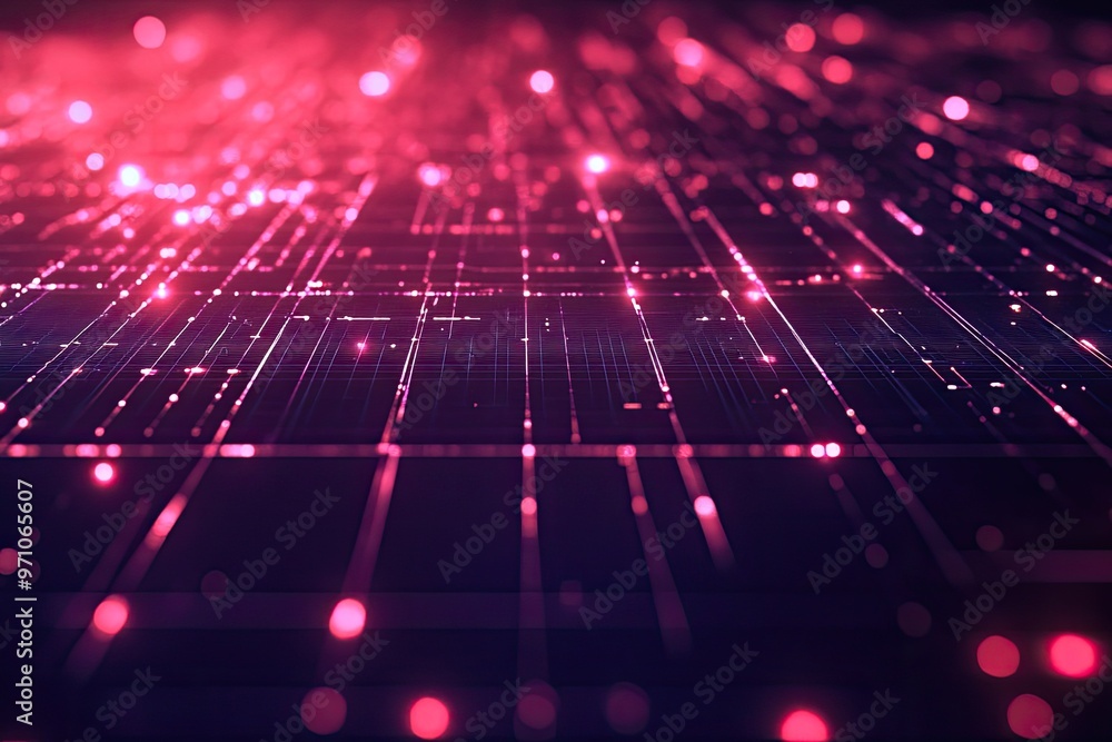Fototapeta premium Abstract digital background with glowing lines and particles in vibrant pink and purple tones, ideal for technology themes.