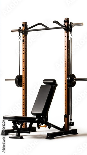 A sturdy gym bench press with adjustable settings for effective weight training and strength building at home or in fitness centers with isolated on white background