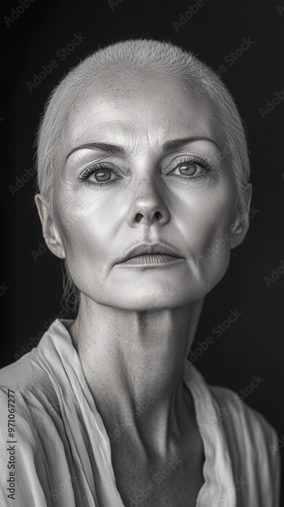 Portrait of a Courageous Woman with Cancer and a Shaved Head Portrait of a Courageous Woman with Cancer and a Shaved Head