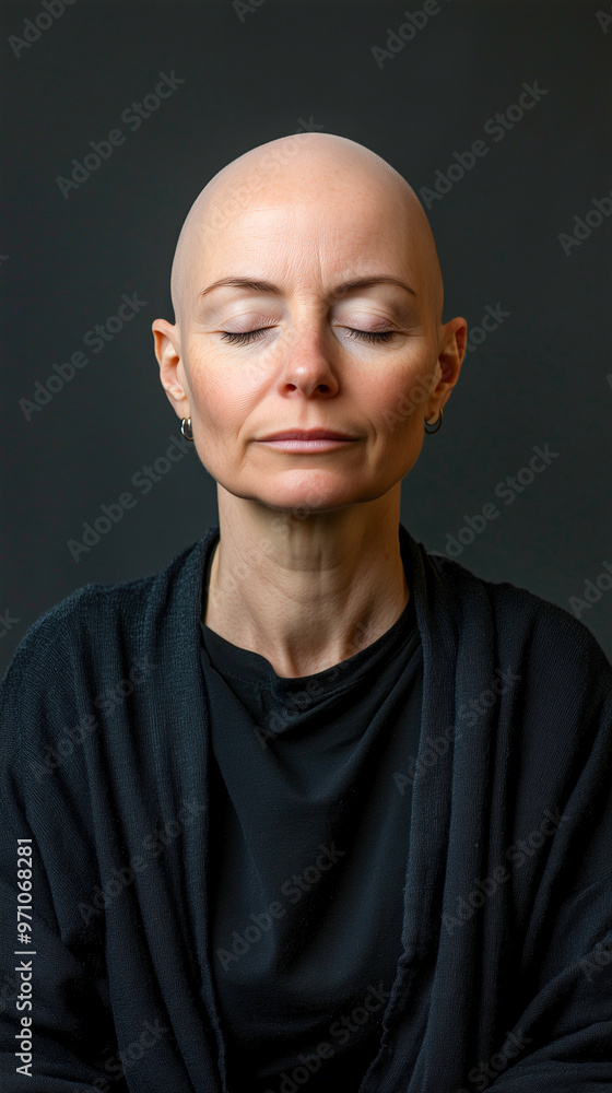 Portrait of a Brave Female Cancer Patient with a Shaved Head Portrait of a Brave Female Cancer Patient with a Shaved Head