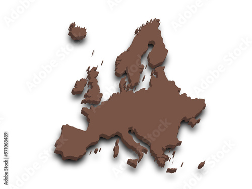 3d render map of Europe with borders, Europe continent administrative map with color on white background. EU, European map