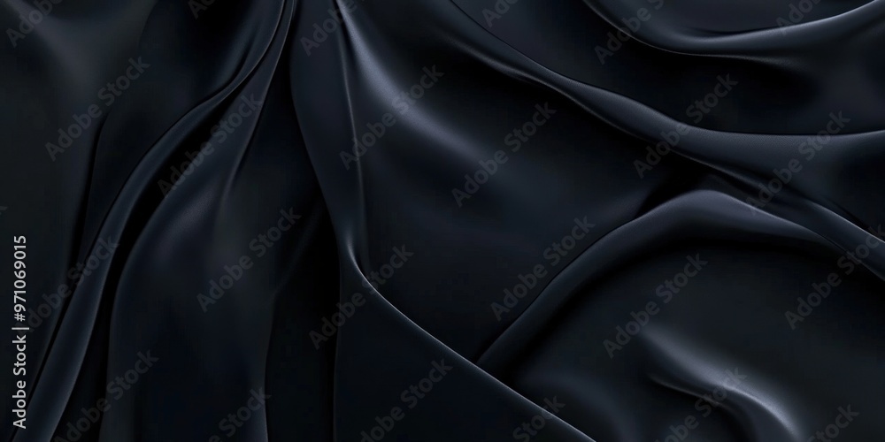 Fototapeta premium Luxurious black silk fabric with flowing dark gray folds, creating a smooth and elegant texture perfect for high-end fashion designs, luxury branding, or premium product visuals that evoke sophisticat
