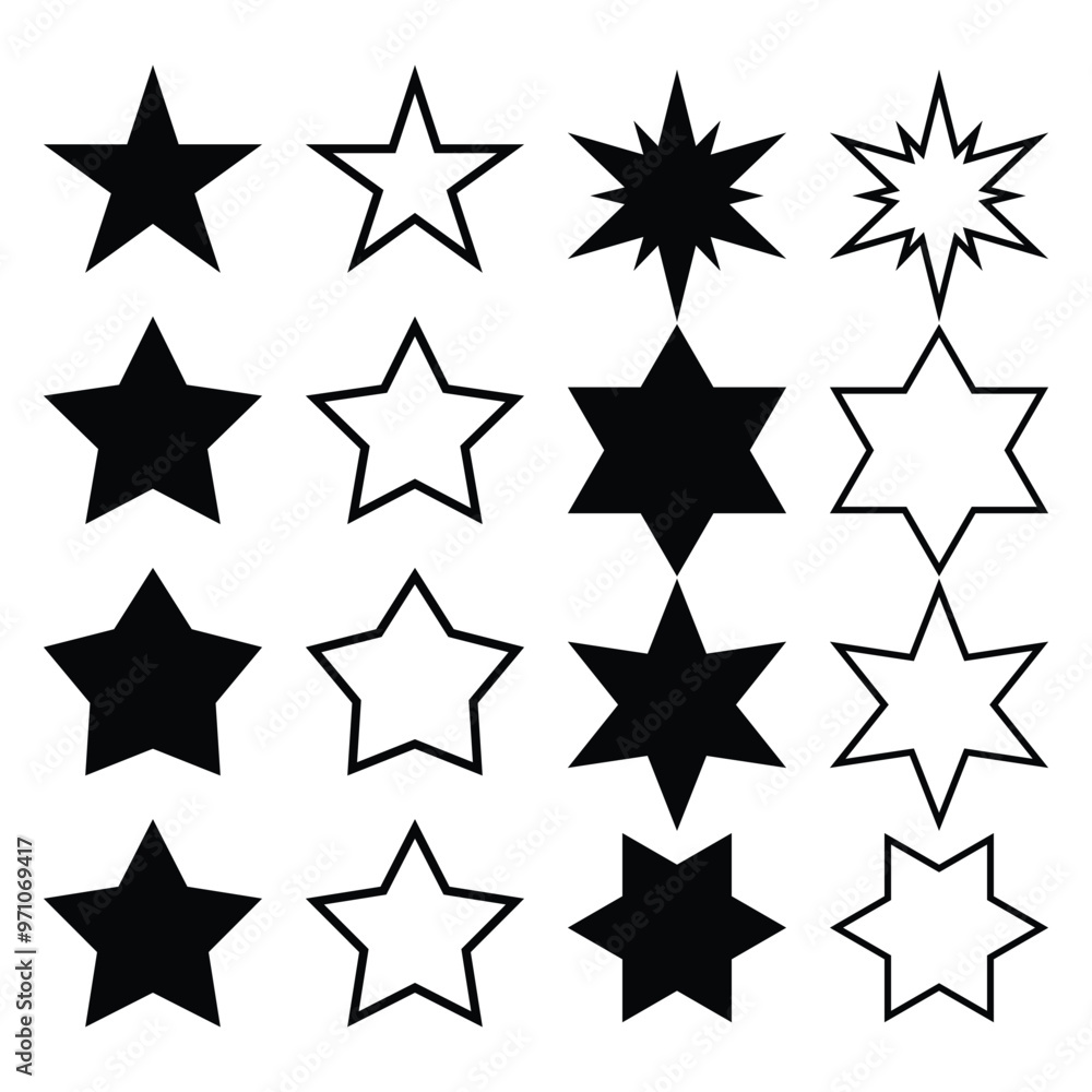 Fototapeta premium Set of Star Silhouettes - Traditional Decorative Elements