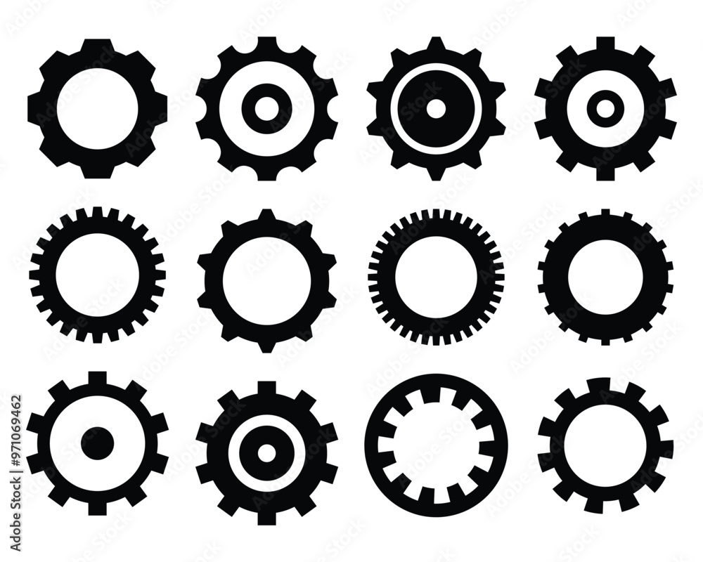 Set of Gear Silhouettes - Industrial and Mechanical Decorative Elements Set of Gear Silhouettes - Industrial and Mechanical Decorative Elements